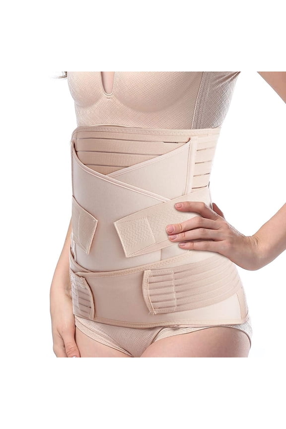 Postpartum Support Belt 3-piece Girdle Binder Beige Plus Size (US 14-18)
