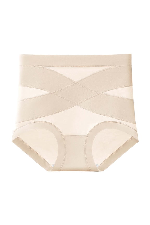 Postpartum Underwear, Prolriy Comfort Leakproof and Shaping High Waisted Leakproof Shapewear Panties for Women Beige M