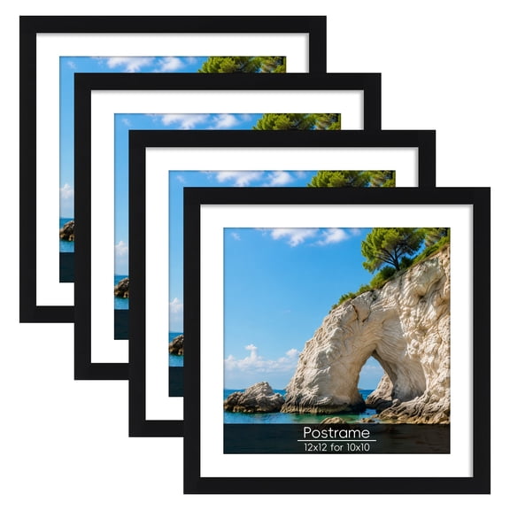 Postrame 12x12 Black Poster Frame 4 Pack, Fits 10x10 with Mat or 12x12 Without Mat