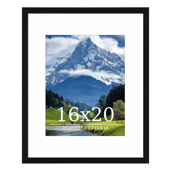 Postrame 16x20 Picture Frame, Black Poster Frame Display Pictures 11x14 with Mat or 16 x 20 Without Mat