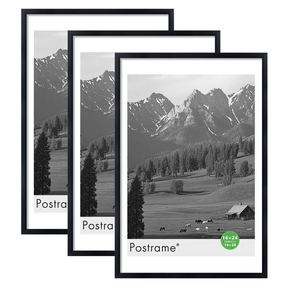Postrame 16x24 Picture Frame 3 Pack, Display Pictures 14x20 or 16x24, Photo Frames for Wall Hanging, Black