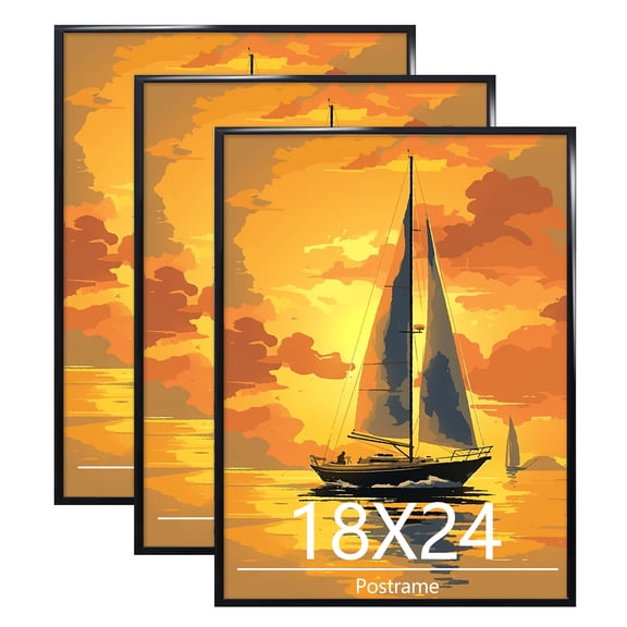 Postrame 18x24 Picture Frame, Black Poster Frame 3 Pack for Horizontal or Vertical Wall Mounting