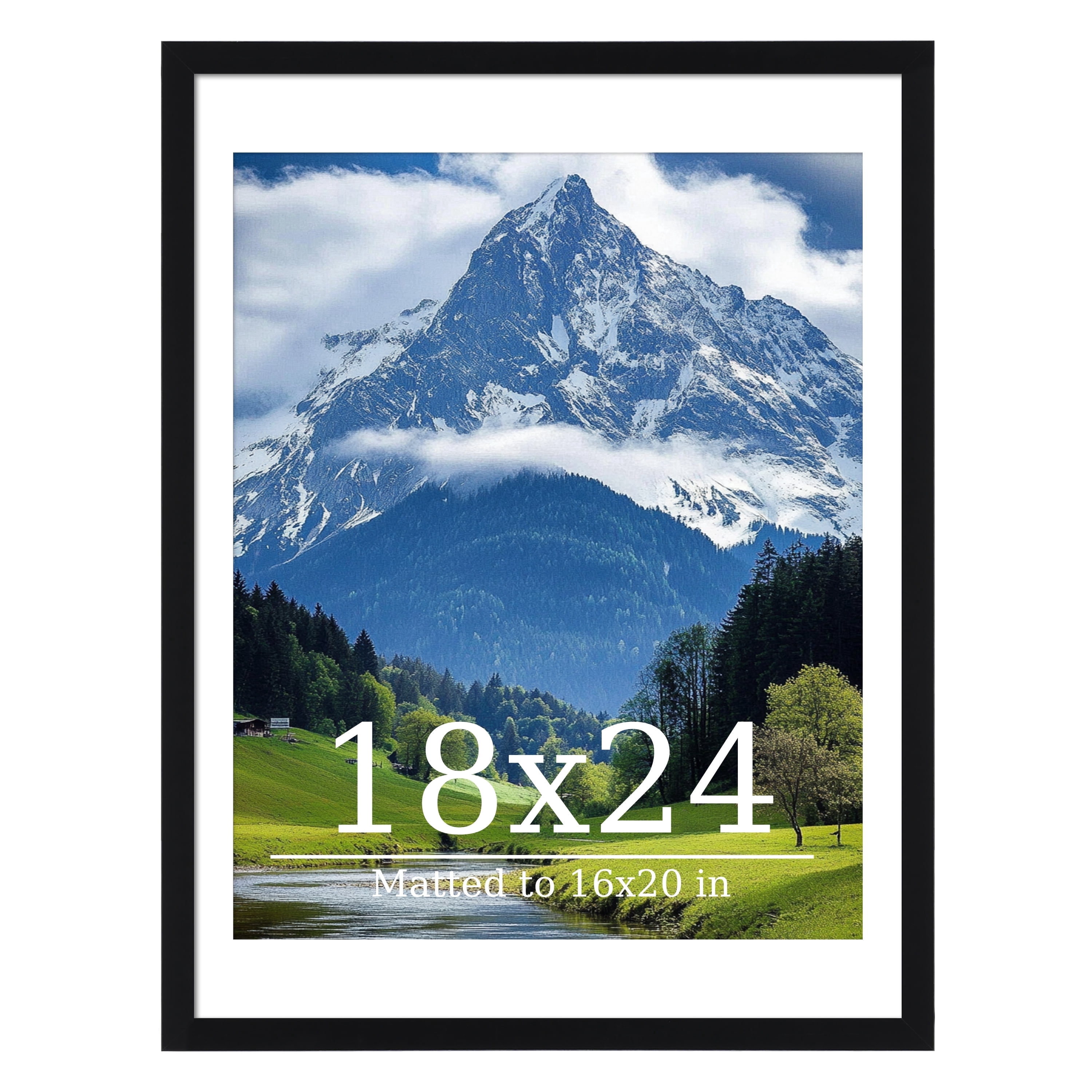 Postrame 18x24 Picture Frame, Black Poster Frame Display Pictures 16x20 with Mat or 18 x 24 Without Mat