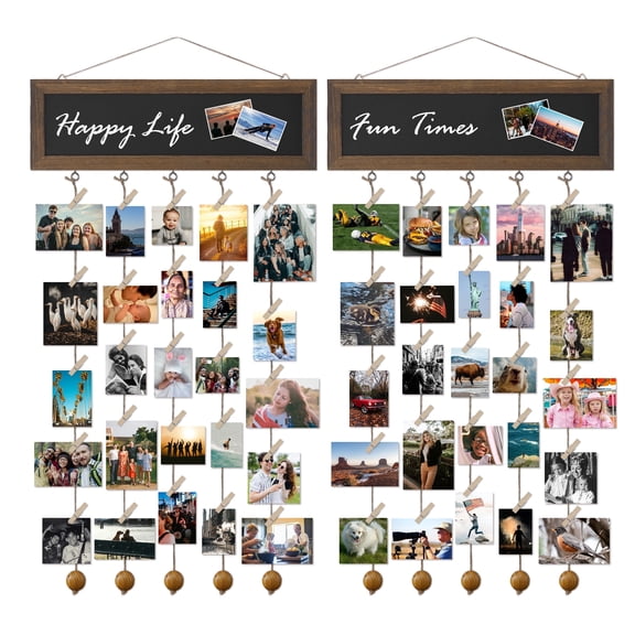 Postrame 2 Packs Hanging Photo Display, Wood Rustic Collage Picture Frames for Wall Decor with Blackboard