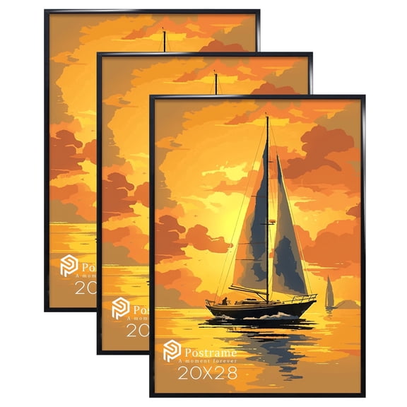 Postrame 20x28 Picture Frame, Black Poster Frame 3 Pack for Horizontal or Vertical Wall Mounting