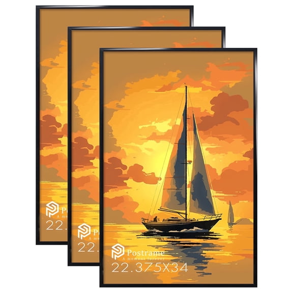 Postrame 22.375x34 Picture Frame, Black Poster Frame 3 Pack for Horizontal or Vertical Wall Mounting