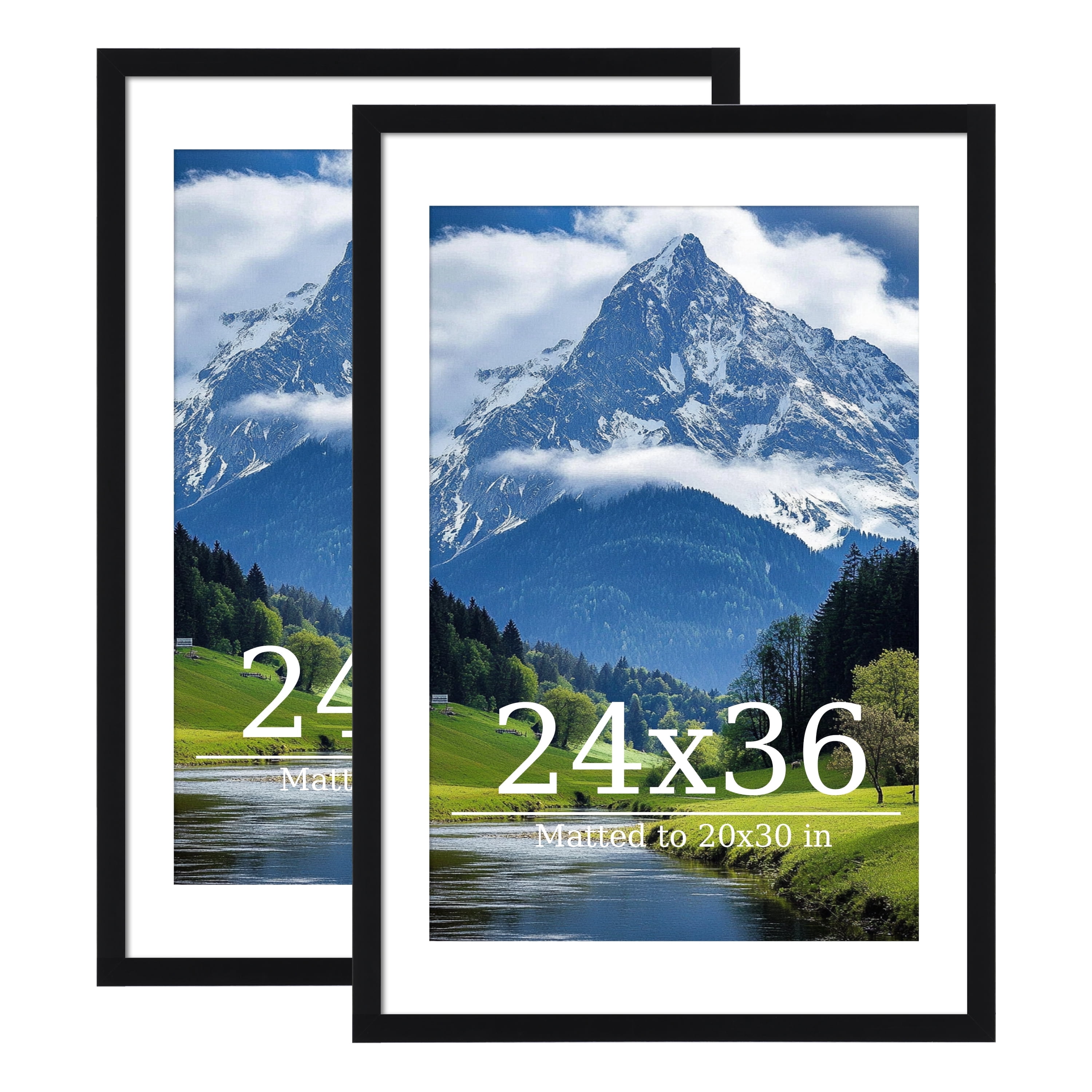 Postrame 24x36 Picture Frame 2 Pack, Black Poster Frame Display Pictures 20x30 with Mat or 24 x 36 Without Mat