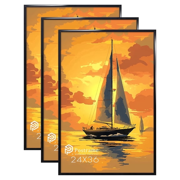Postrame 24x36 Picture Frame, Black Poster Frame 3 Pack for Horizontal or Vertical Wall Mounting