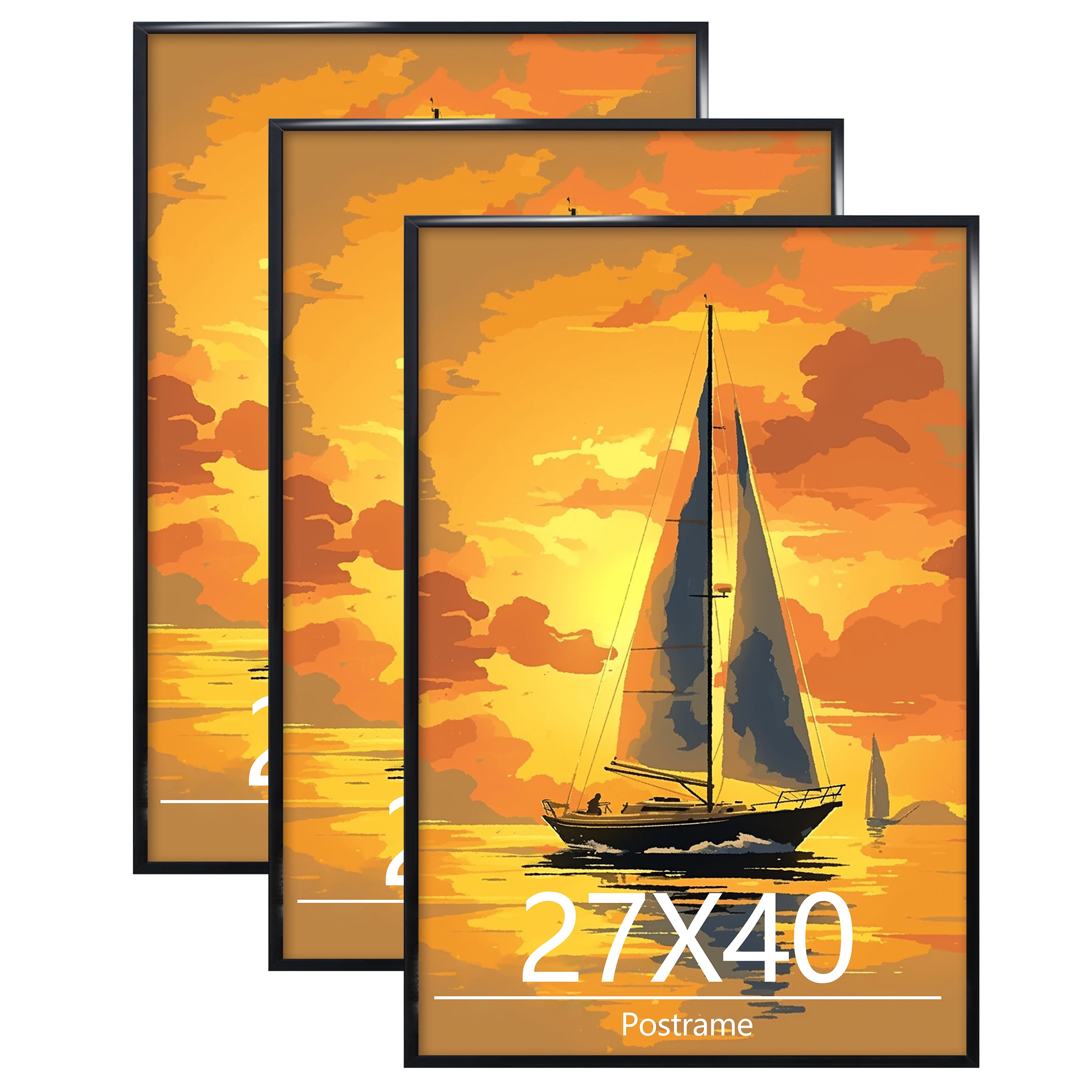 Postrame 27x40 Picture Frame, Black Poster Frame 3 Pack for Horizontal ...