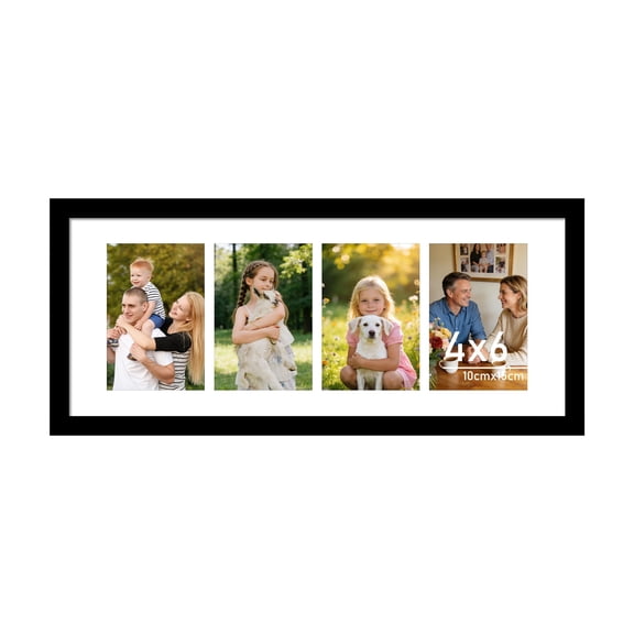 Postrame-4x6 Picture Frame-Black 4 Photo Collage Frame for Wall Hanging
