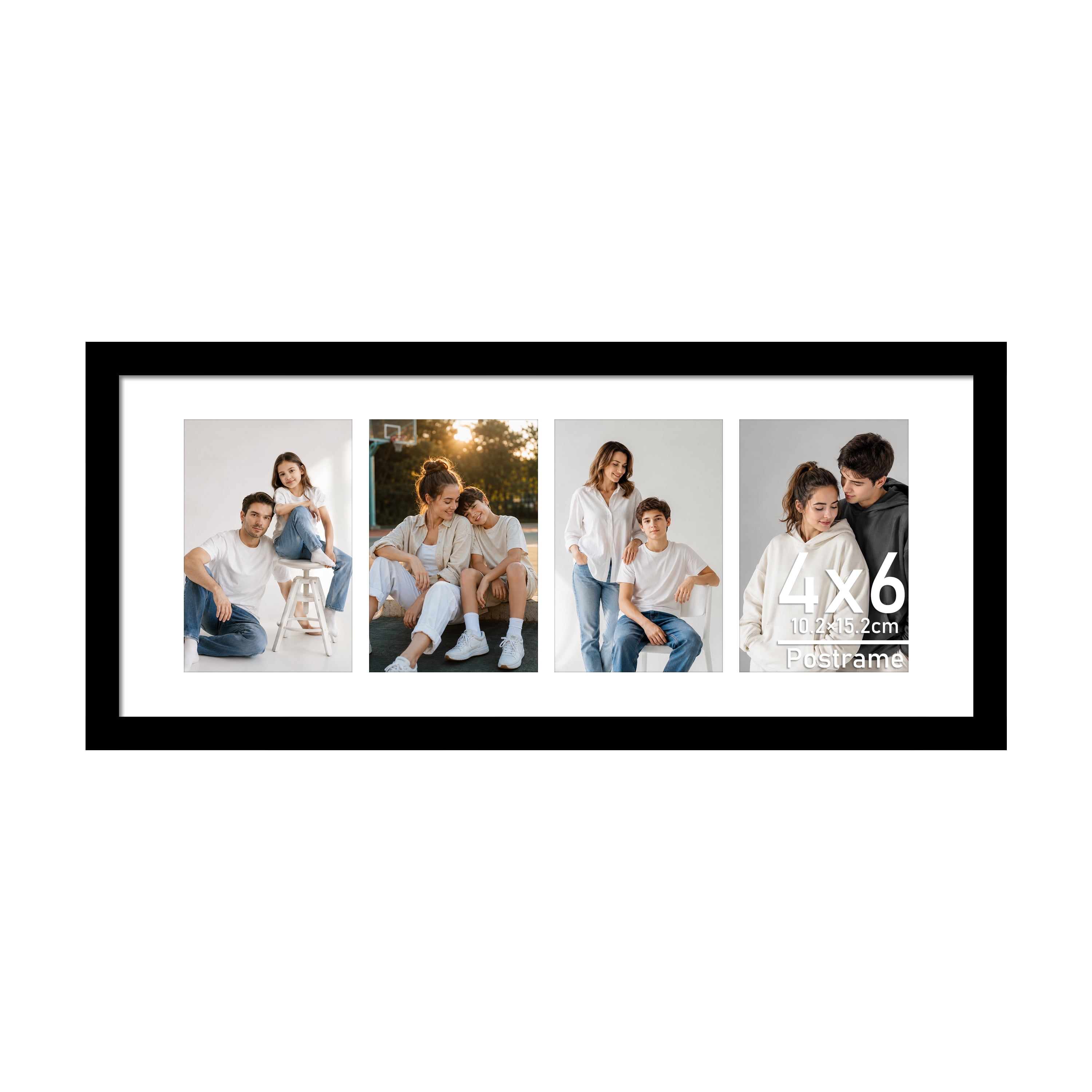 Postrame-4x6 Picture Frame-Black 4 Photo Collage Frame for Wall Hanging