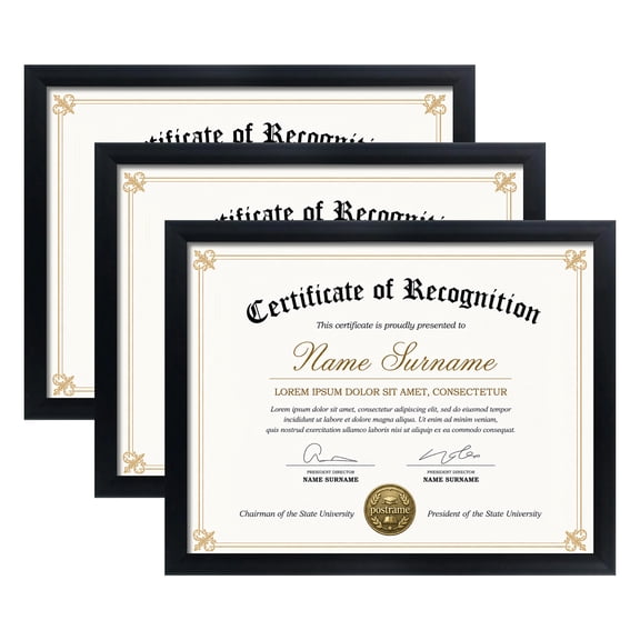 Postrame 8.5x11 Certificate Frame,Black Picture Frame Display Document Wall or Tabletop Set of 3
