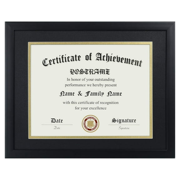 Postrame 8.5x11 Diploma Frame, Black picture frame 11x14 with 8.5x11 Mat for Certificate