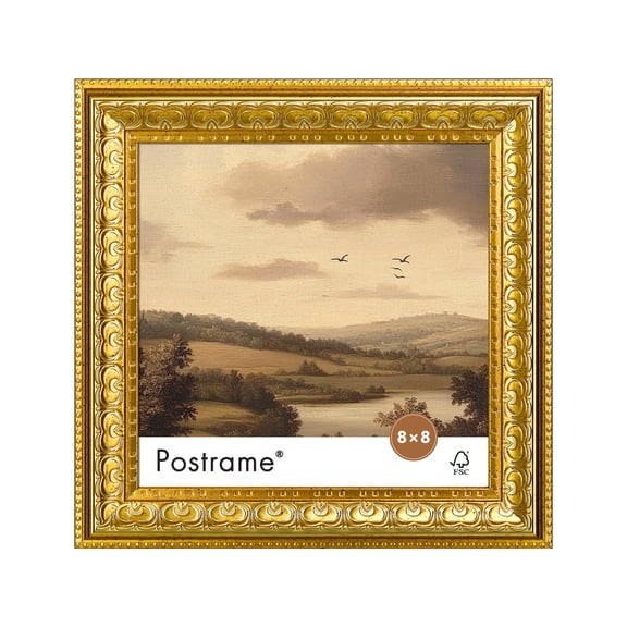 Postrame 8x8 Vintage Picture Frames,Gold Photo Frame Decorative for Wall or Tabletop Display