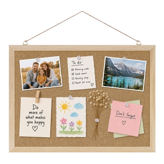 Postrame Cork Bulletin Board 15" x 11" , Oak Linen Cork Board for Wall, Framed Cork boards for Office Home School