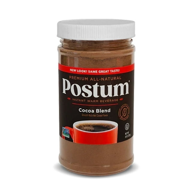 Postum Caffeine-Free Roasted Grain Instant Beverage, Cocoa Flavor, 8 oz Jar – Contains Wheat
