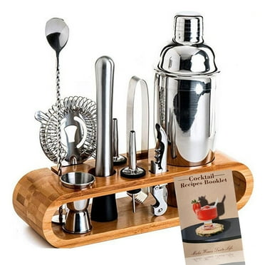 Postuois 10Pcs Bartending Tools Set Stainless Steel Cocktail Shaker Kit Mixology Drink Mixer Mixing Glass Measuring Jigger