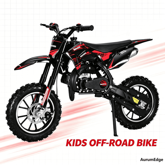 Postuois 49CC 2-Stroke Gas Powered Mini Dirt Bike for Kids Up to 25 MPH Off-Road Motorcycle Disc Brakes 330LBS Max Load Pull Start Gift for Boys Girls Youth 7-12 Red