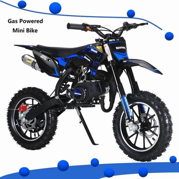 Postuois 49CC Kids Dirt Bike,2-Stroke Gas Powered Mini Dirt Bike Pit Bike for Kids Up to 25 MPH Off-Road Motorcycle Disc Brakes 330LBS Max Load Pull Start Gift for Boys Girls Youth 7-12 (Blue)
