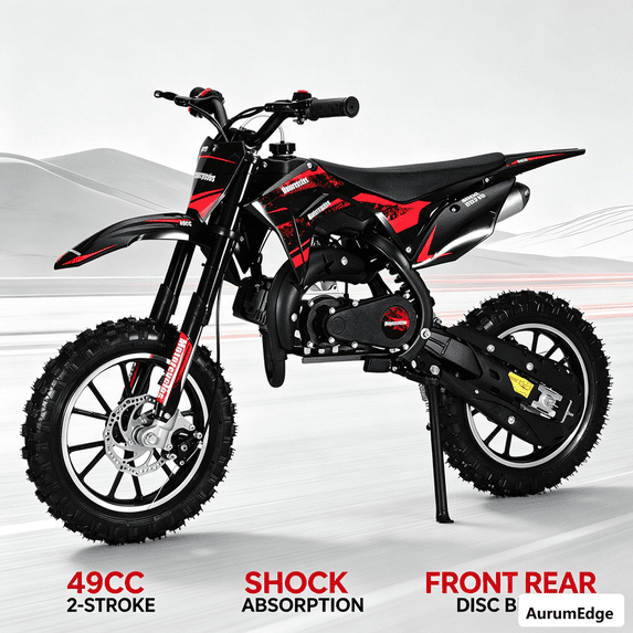 Postuois 49CC Kids Dirt Bike 2-Stroke - Mini Kids Dirtbike, Gas Dirt Bikes, Pit Bike, with Front Rear Disc Brakes, Off-Road Tires, Shock Absorption, Dirtbikes Load Capacity Up to 330LBS Red