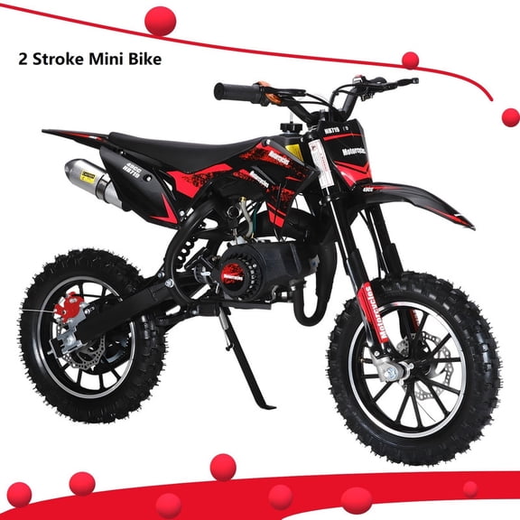 Postuois 49cc 2-Stroke Gas Dirt Bike for Kids, Mini Pit Bike Motorcycle, Front & Rear Disc Brakes, Off-Road Mini Dirtbike, 330Lbs Max Load, Gas Powered Pocket Bike for Boys & Girls (Red)