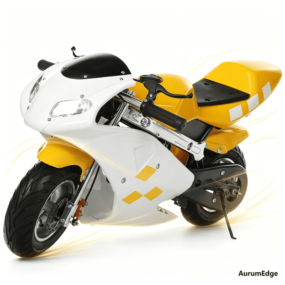 Postuois 49cc 2-Stroke Mini Motorcycles, High Brightness Dual Headlights Gas Pocket Rocket Motorbike, Gas Pocket Bike, Kids Mini Motorcycle Racing Max Load 170LBS White & Yellow