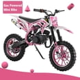 thumbnail image 1 of Postuois 49cc Dirt Bike for Kids, 2-Stroke Gas Power Motocross Bike, Upgraded Gas Motorbike, Off Road Mini Motorcycle, Pocket Motorbike with Front Rear Disc Brakes, Max Speed 40KM/H Pink, 1 of 7