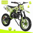 thumbnail image 1 of Postuois 49cc Kids Dirt Bike, Gas Dirt Bike Max Load 330Lbs, 2-Stroke Gas Power Motocross, Mini Bike Gas Powered, Off Road Mini Motorcycle Max Speed 24MPH for More Summer Fun Green, 1 of 7