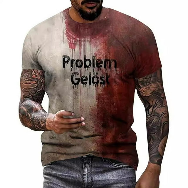 Postuois Halloween TShirt Men Casual Crew Neck Blouse Blood Splash Pattern Shirt Horror Short