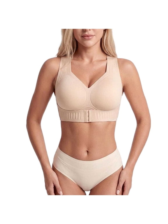 Posture Bra for Women Cross Back Front Closure Wireless Posture Support Bra, Back Support Shape Curve Bra, Push Up No Underwire Bralettes,Lifting Bras for Sagging Breasts