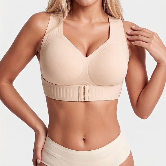 Posture Bra for Women Wireless Bra Supportive Back Push Up Bra Comfort Soft Underwire Full Coverage Breathable Underwear(Beige,M)