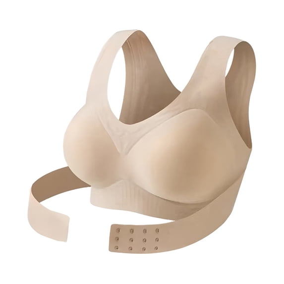 Posture Bras for Women Front Closure Cross Back Wireless Posture Corrector Bra Support Push Up No Underwire Bralettes (Beige,XXL)