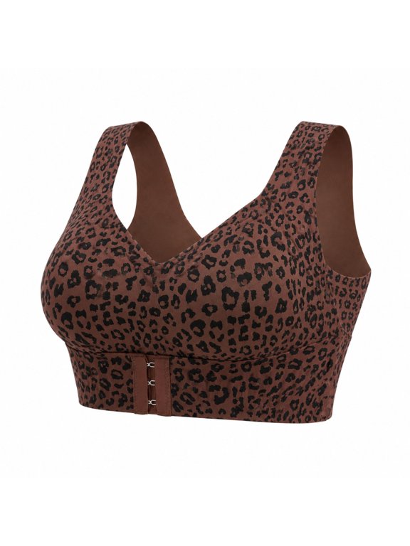 Posture Bras for Women Leopard Print Wide Strap Wireless Full Coverage Back Support Everyday Bralette Posture Support Bra