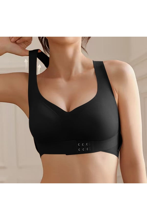 Posture Correction Seamless Bra Comfort Lift Shaping Support Full Coverage Underwire Breathable Vest Style for Daily Leisure, 36, Black