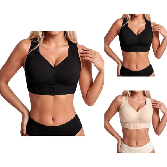 Posture Corrector Bra Full Coverage Wide Strap Jelly Strips Molded Cup Wireless Anti Sagging Push Up Sports Bras