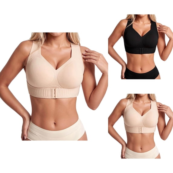 Posture Corrector Bra Full Coverage Wide Strap Jelly Strips Molded Cup Wireless Anti Sagging Push Up Sports Bras