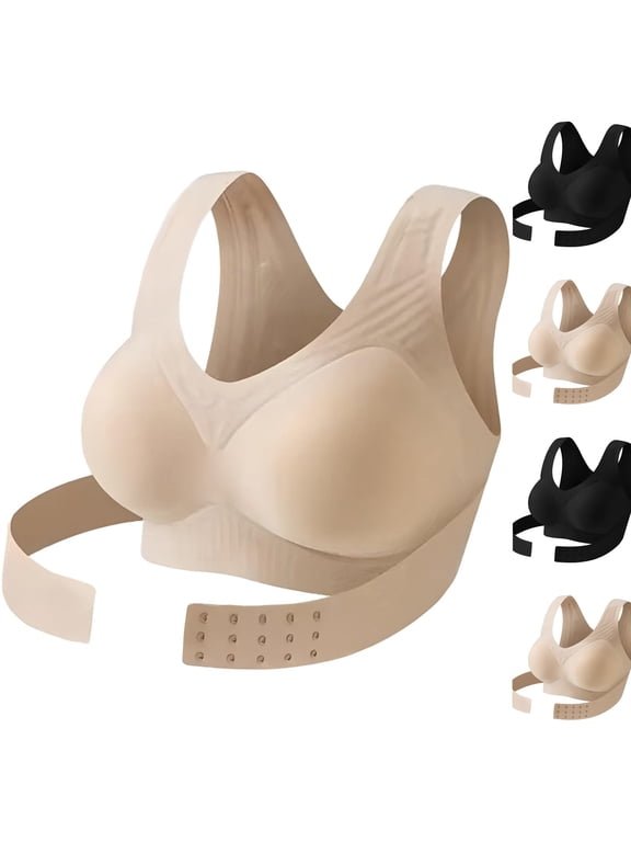 Posture Corrector Bra for Women Front Closure Cross Back Wireless Posture Bras Comfy Support Push Up No Underwire Bralette,Complexion,40