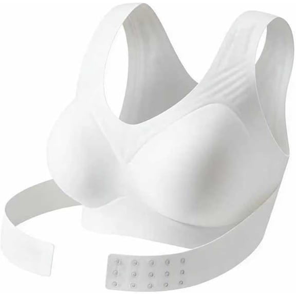Posture Corrector Bra for Women, Front Closure Cross‑Back Wireless Seamless Bra, Full Coverage Push‑Up Support Bralette, White, L