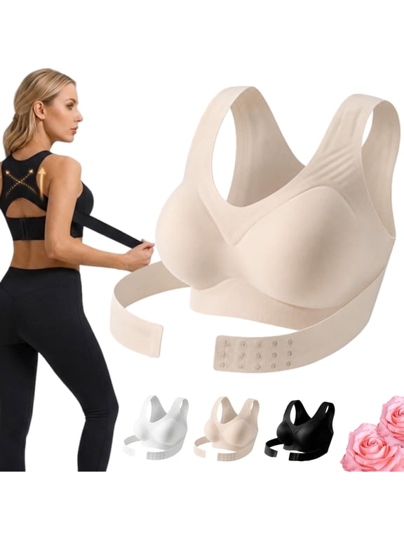 Posture Corrector Bra for Women, Full Coverage Seamless Everyday Bra with Criss-Cross Back Bands & Adjustable Hooks for Active Loungewear
