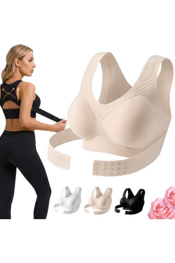 Posture Corrector Bra for Women, Full Coverage Seamless Everyday Bra with Criss-Cross Back Bands & Adjustable Hooks for Active Loungewear