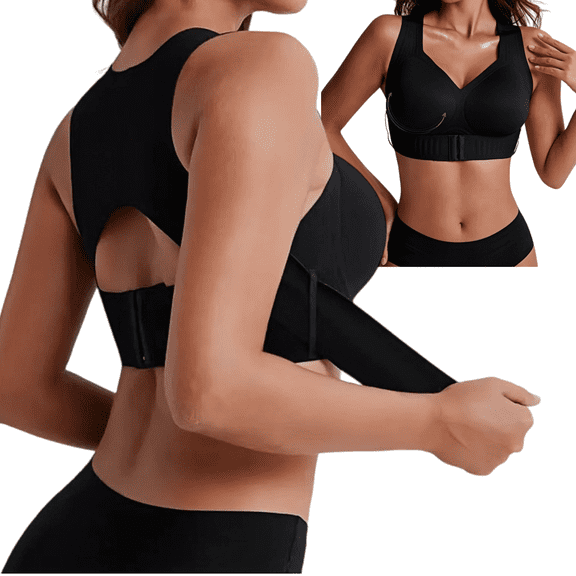 Posture Corrector Bra for Women, Wireless Cross-Back Full Coverage Front-lock Support Push Up Bras