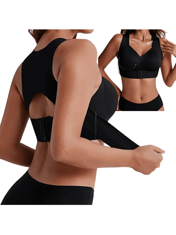 Posture Corrector Bra for Women, Wireless Cross-Back Full Coverage Front-lock Support Push Up Bras