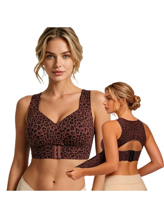 Posture Corrector Bra for Women, Wireless Cross-Back Full Coverage Front-lock Support Push Up Bras