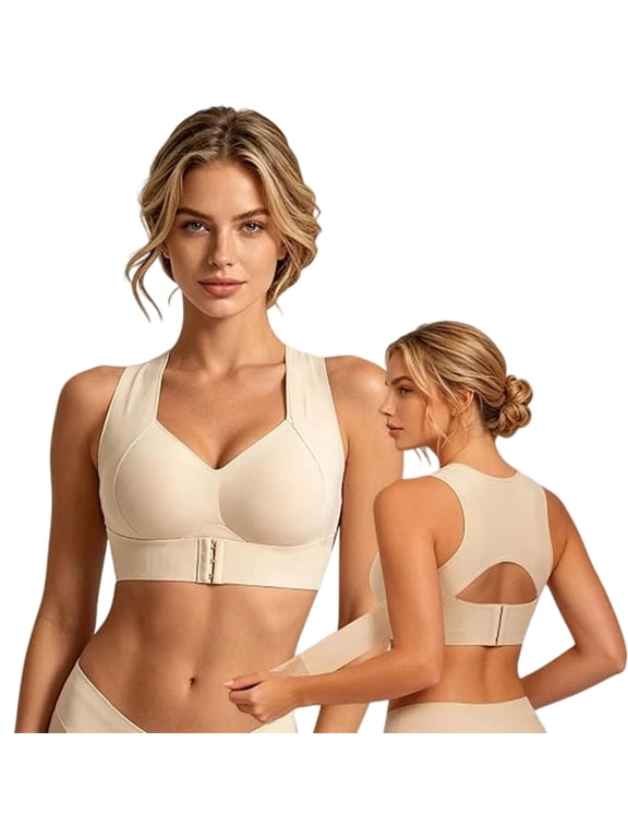 Posture Corrector Bra for Women, Wireless Cross-Back Full Coverage Front-lock Support Push Up Bras