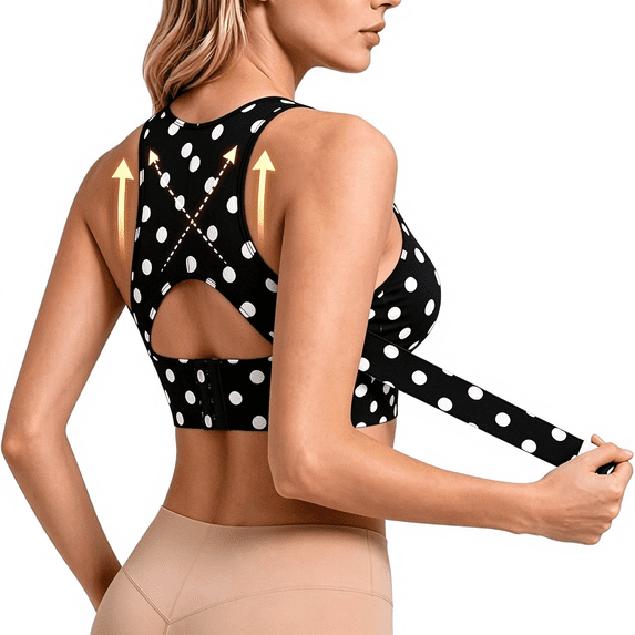 Posture Corrector Bra for Women, Wireless Cross-Back Full Coverage Front-lock Support Push Up Bras