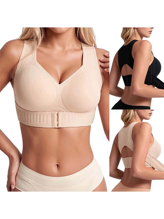 Posture Corrector Bras Women Front Closure Cross Back Wireless Posture Bras Seamless Full Coverage Support Push Up Bralettes