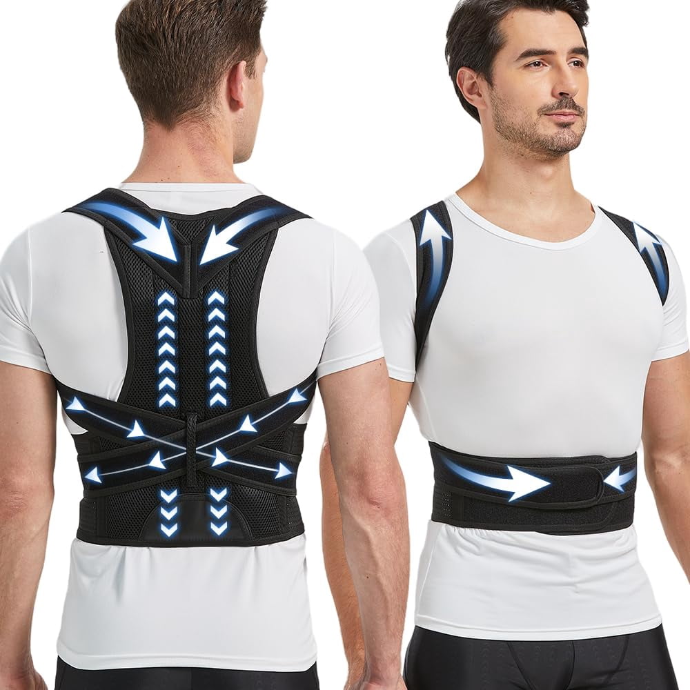 WVWMYM Back Brace Posture Corrector, Adjustable Full Back Support, 8 Magnets Shoulder Straightener For Neck Shoulders Back, Scoliosis Hunchback Correction Provides Shape Women Men (Brown, S - View #11