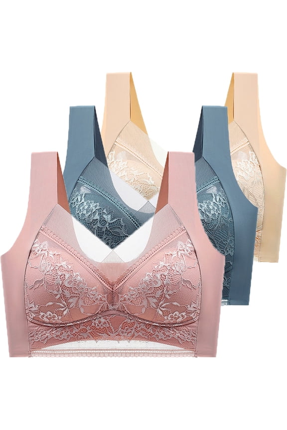 Posture Corrector for Women, Audhol 3 Piece Women's Posture Correction Bra Upward Wireless Bra Breathable Bra Suitable for Elderly Women's Daily Bra Back Support Bra Hot Pink 5XL