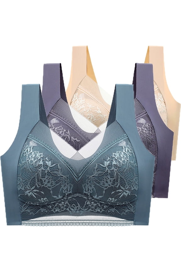 Posture Corrector for Women, Audhol 3 Piece Women's Posture Correction Bra Upward Wireless Bra Breathable Bra Suitable for Elderly Women's Daily Bra Back Support Bra Grey1 L