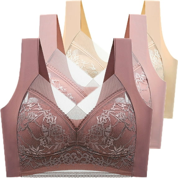 Posture Corrector for Women, Audhol 3 Piece Women's Posture Correction Bra Upward Wireless Bra Breathable Bra Suitable for Elderly Women's Daily Bra Back Support Bra Bronze L